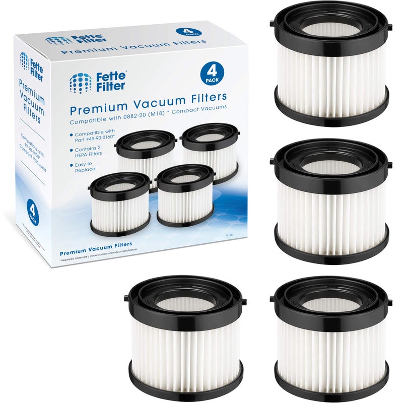 Fette Filter - HEPA Dry Filter Compatible with Milwaukee Part Number 49-90-0160, 49-90-1951 for M18 Compact Vacuum Model Number 0882-20 Includes 4 Replacement Filters. - Image 1